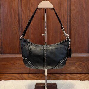 Coach Soho Black Leather Hobo Bag White Stitching Purse Handbag